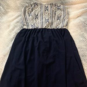 Blue Strapless Midi Dress